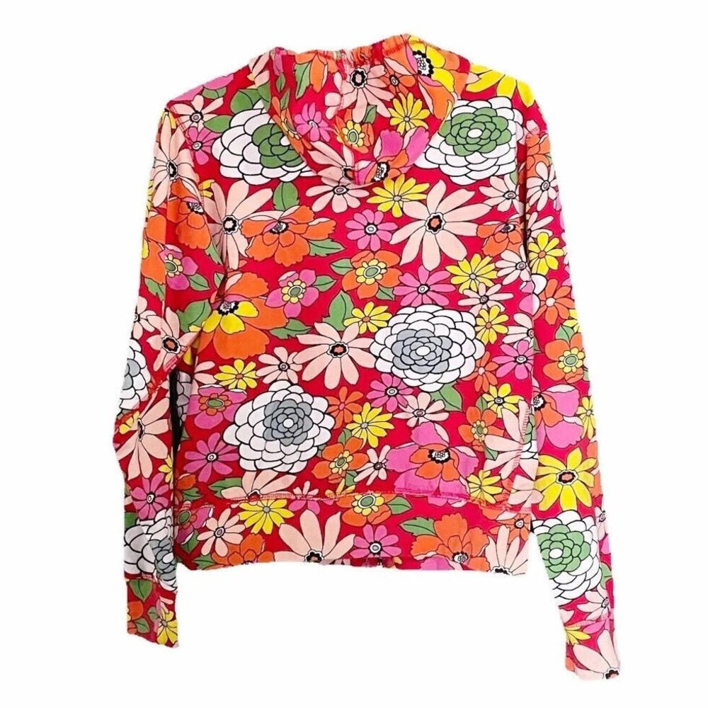 Vintage Girl Yellowstone Park 70s Floral Zip-Front Hoodie Red Pink Size Large - Picture 2 of 8